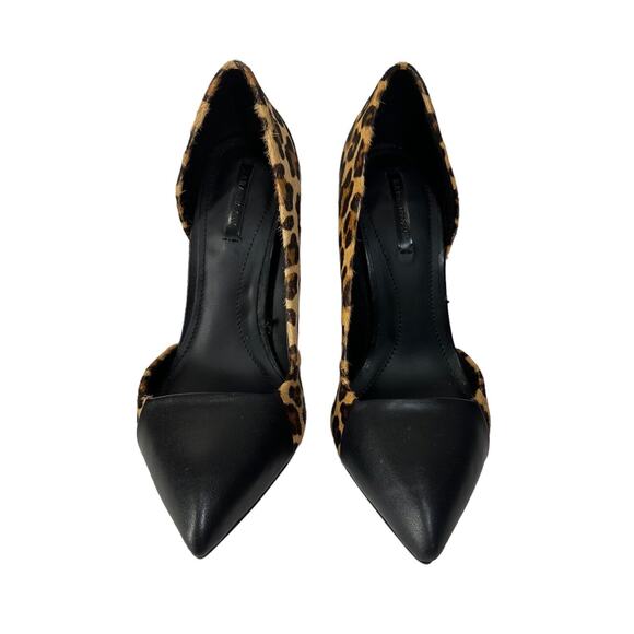 Zara Trafaluc High Heels Womens Shoes Leopard Print 37 6.5 Calf Hair Black Pumps - Picture 3 of 8